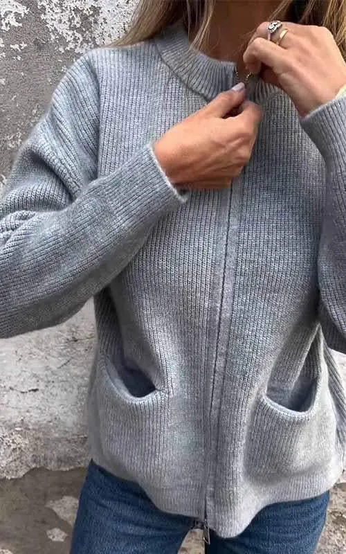 SARIA - Zip-Up Knit Cardigan