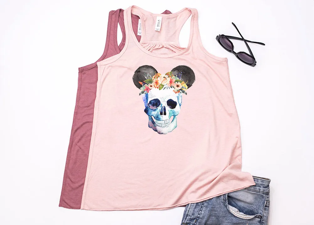 Skull Floral Crown Mickey Youth Racerback Tank Top