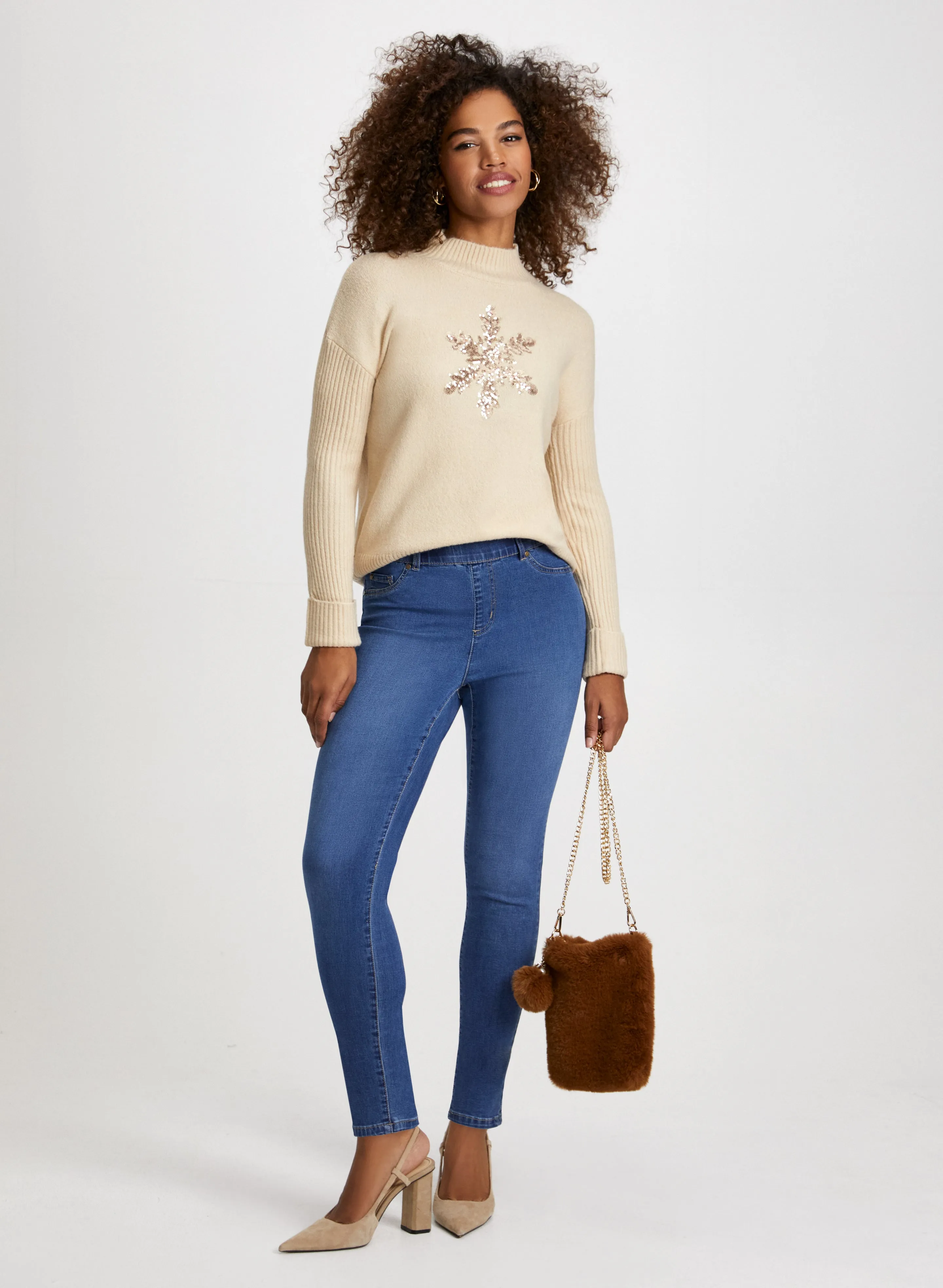 Snowflake Appliqué Knit Sweater