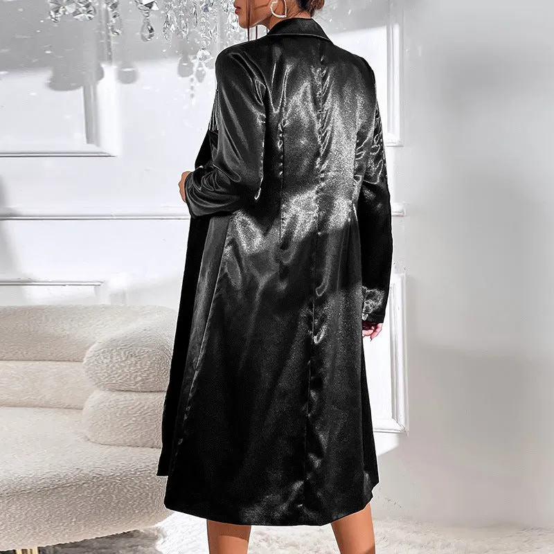 Solid Color Fashion Satin Trench Coats Wholesale Womens Tops