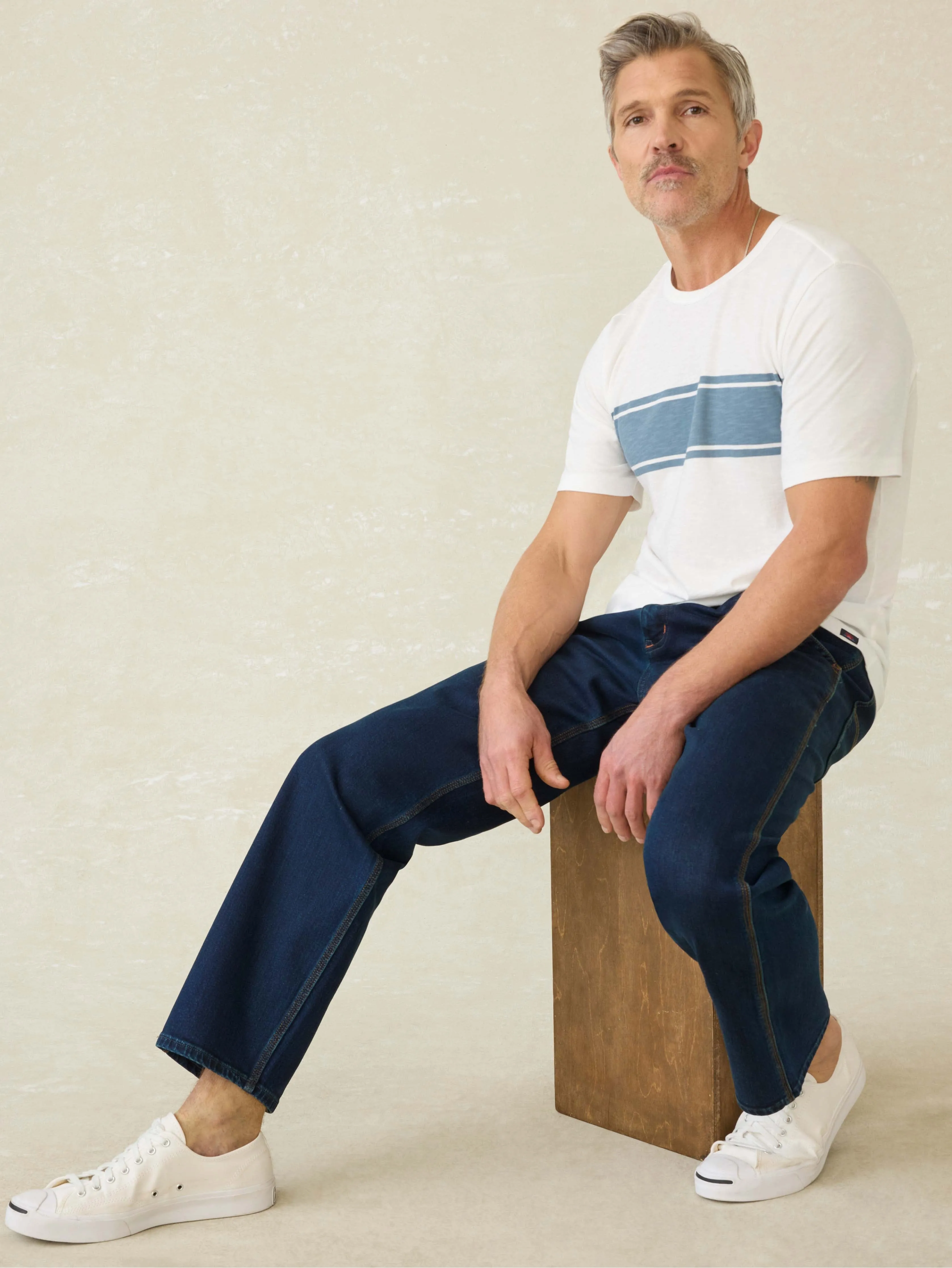 Sunwashed Regenerative Cotton Tee - White Surf Stripe