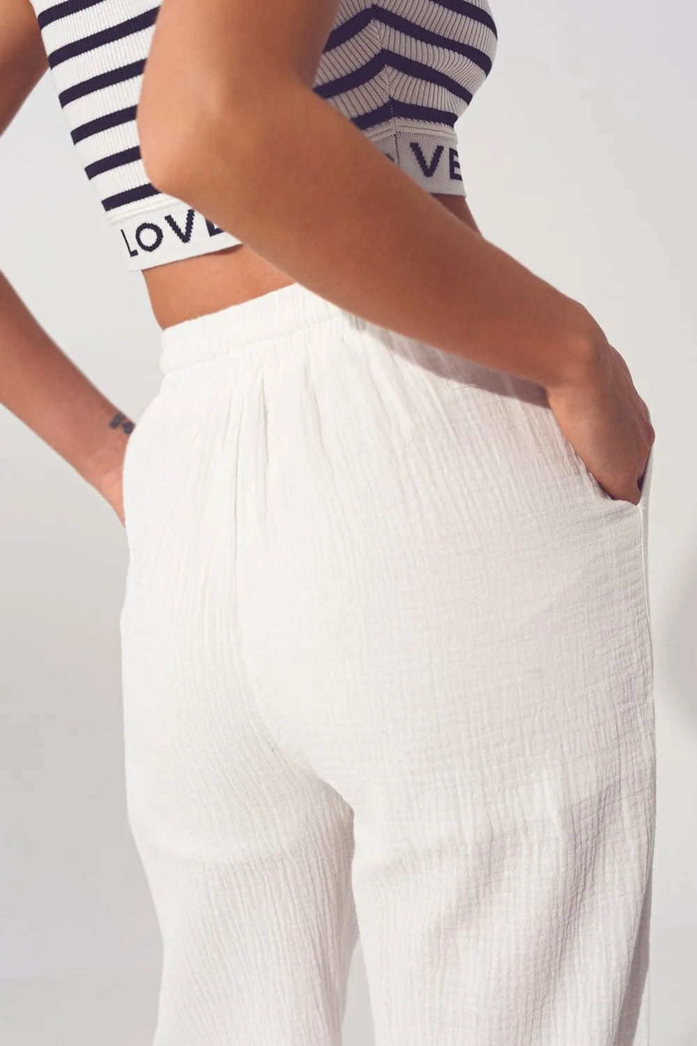 Textured Wide Leg Pants In White