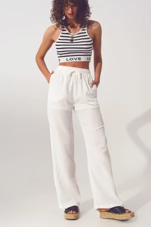Textured Wide Leg Pants In White