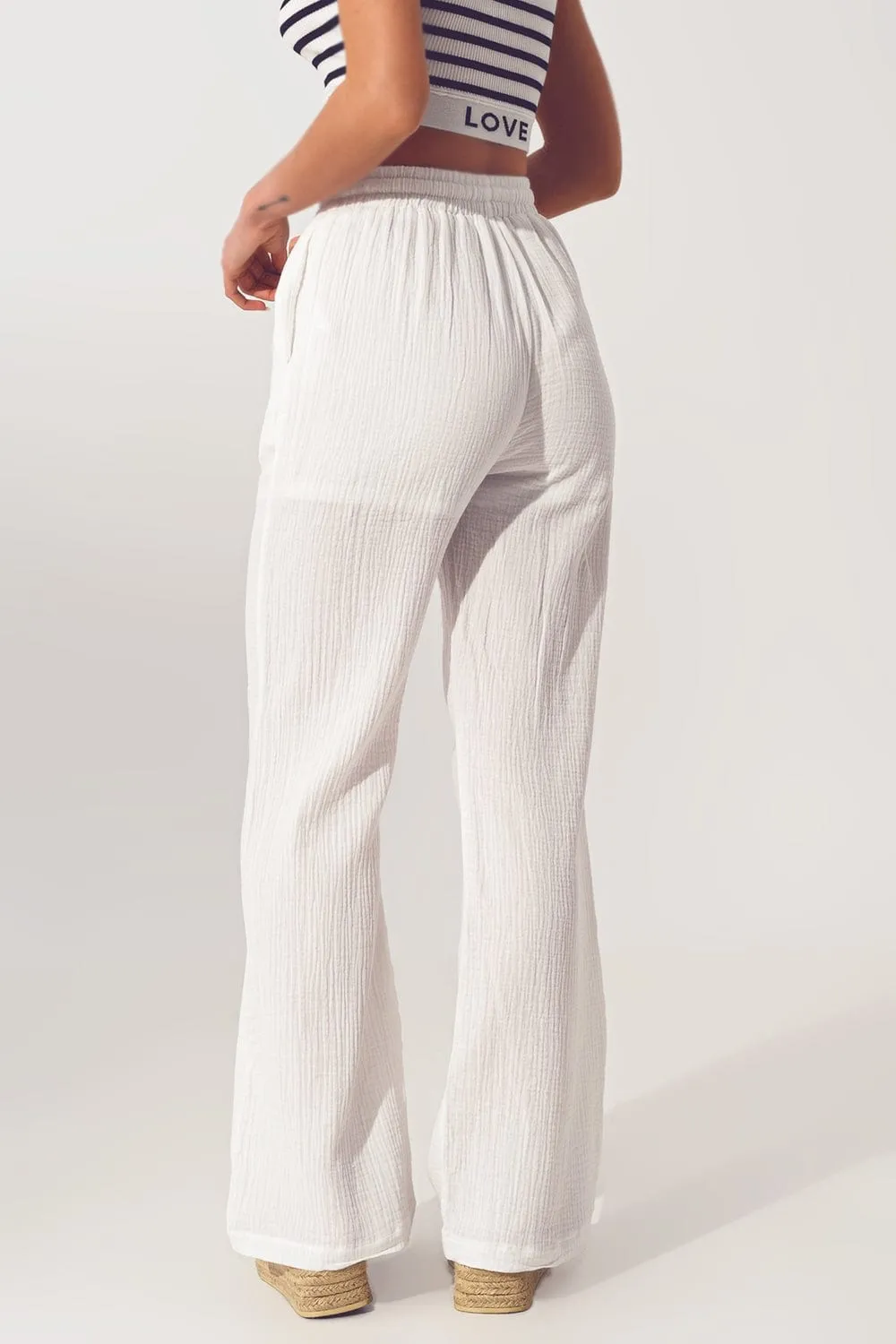 Textured Wide Leg Pants In White