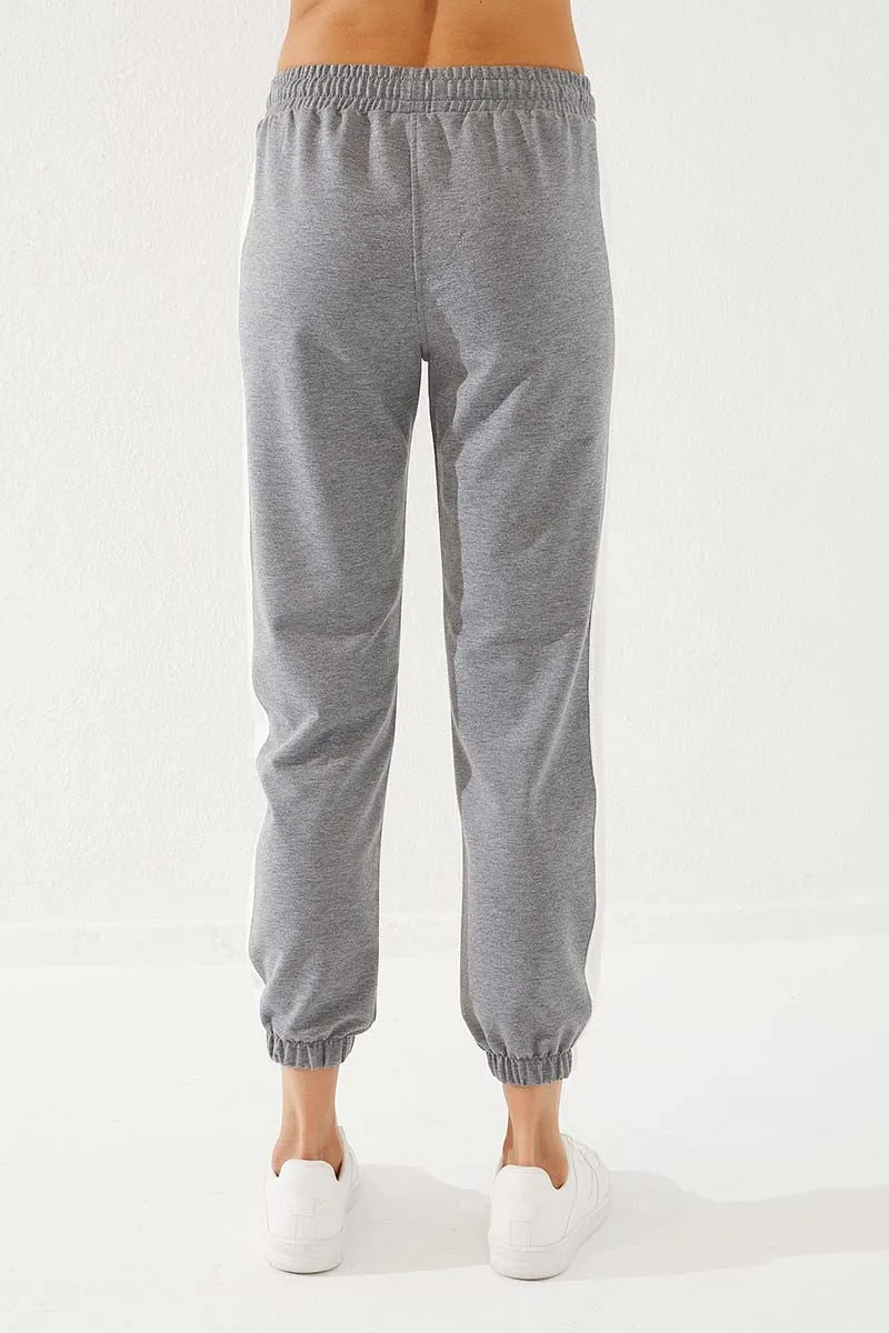 TMY Gray Melange Two Color Striped Comfort Fit Elastic Cuff Women's Sweatpants - 94582 - North Las Vegas
