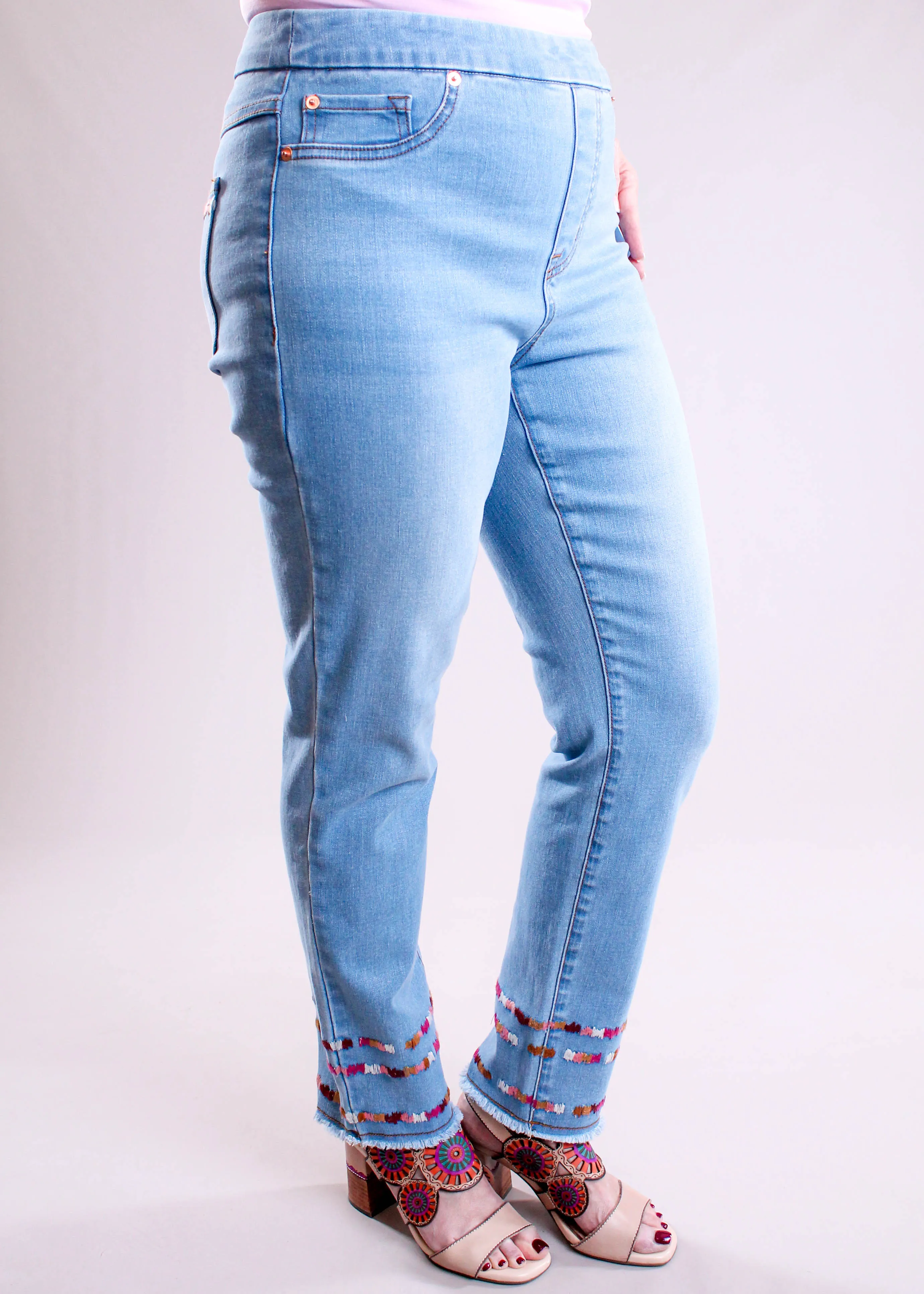 Tribal Sportswear Audrey Pull On Ankle Jean with Embroidery