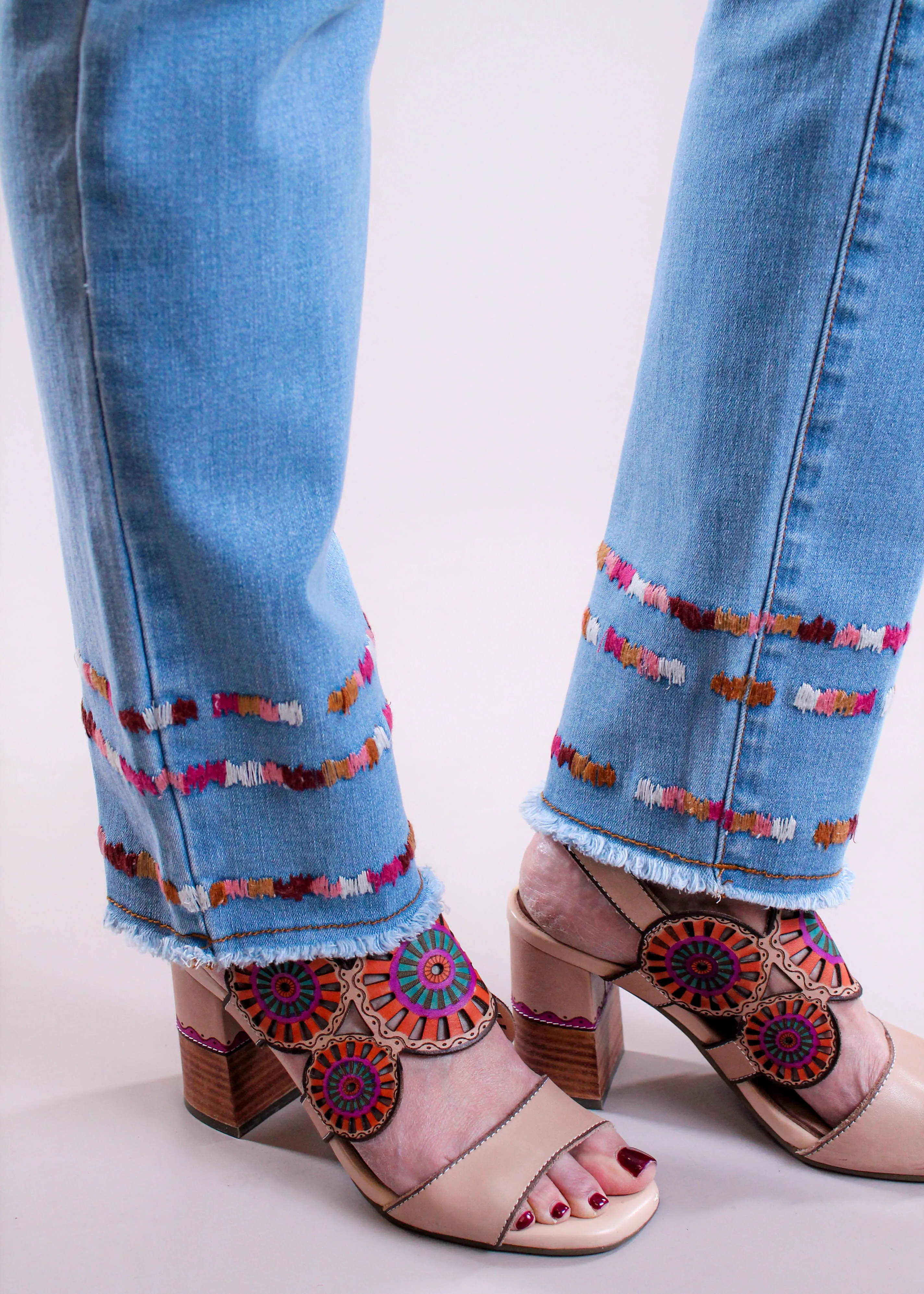 Tribal Sportswear Audrey Pull On Ankle Jean with Embroidery