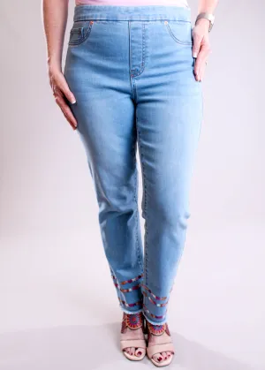 Tribal Sportswear Audrey Pull On Ankle Jean with Embroidery