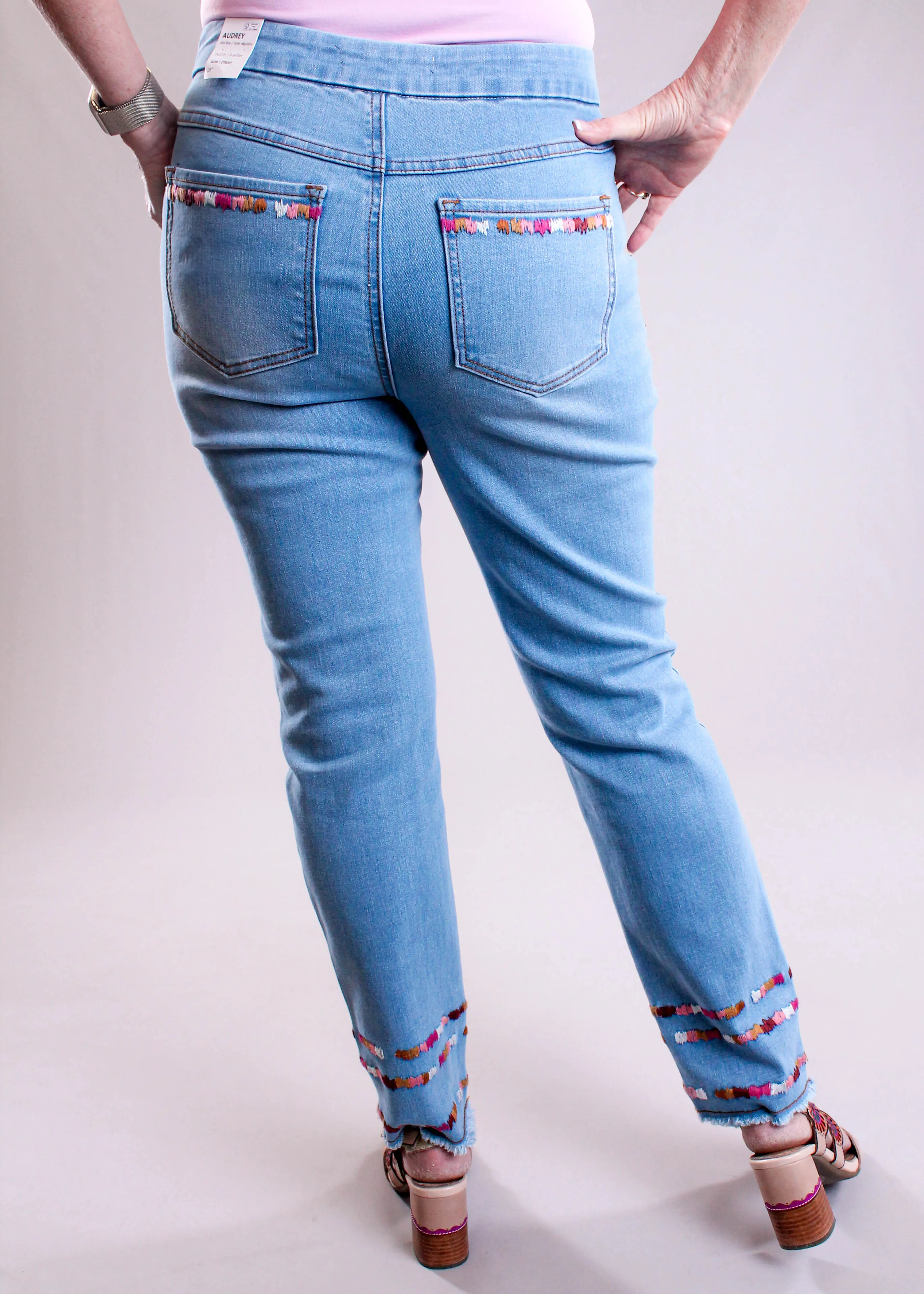 Tribal Sportswear Audrey Pull On Ankle Jean with Embroidery