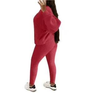 Two-Piece Knitted Autumn Women's Casual Loose Fit Outfit Sweater & Pants Set