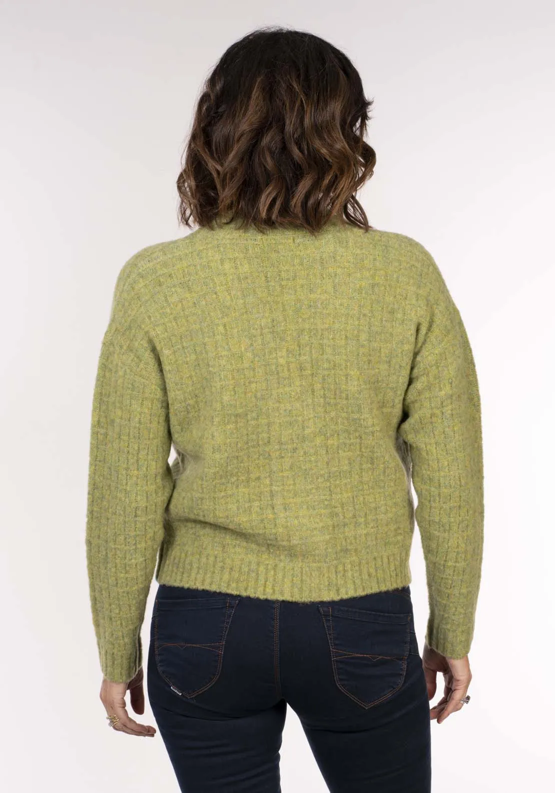 Waffle 3 Button Cardi - Green