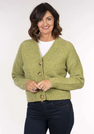 Waffle 3 Button Cardi - Green