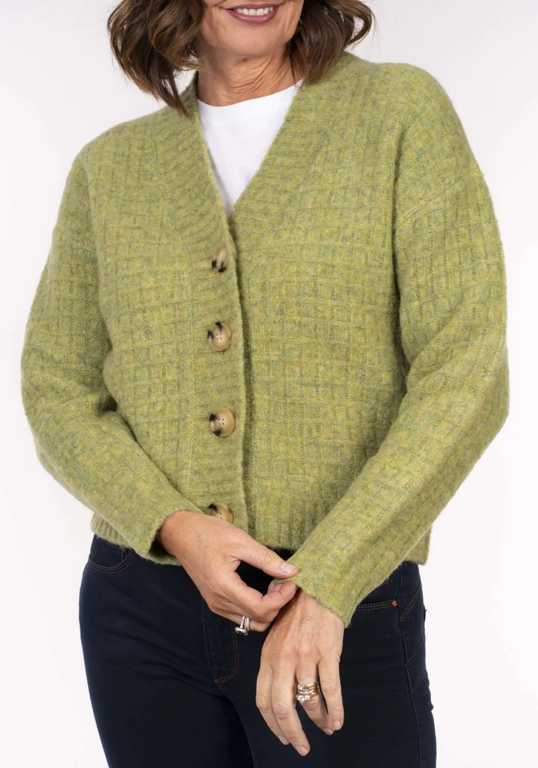 Waffle 3 Button Cardi - Green