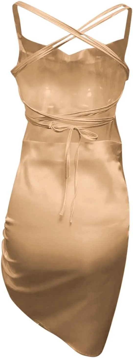 Wedding Guest Dresses for Women V Neck Tie Back Ruffle Hem Mini Dress Short Sleeveless Summer Casual Beach Dress