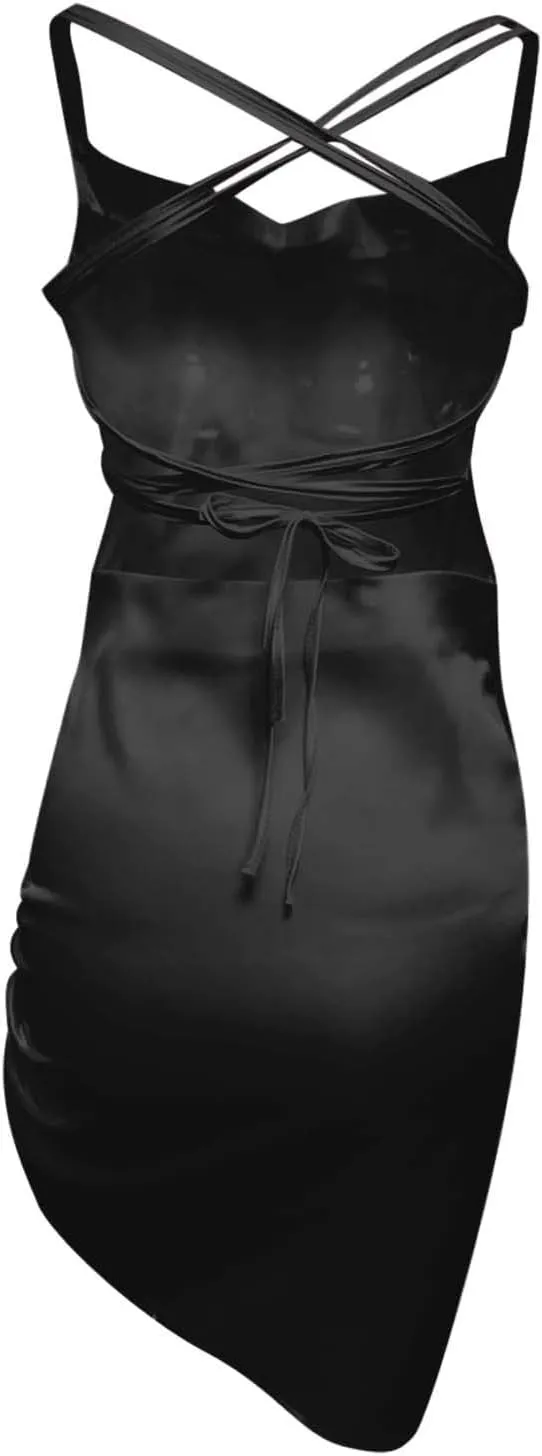 Wedding Guest Dresses for Women V Neck Tie Back Ruffle Hem Mini Dress Short Sleeveless Summer Casual Beach Dress