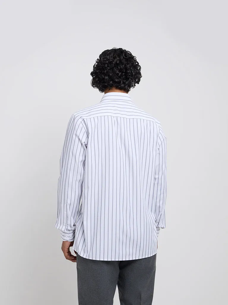 WES Formals White Striped Slim-Fit Shirt