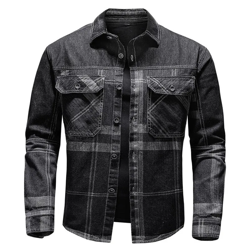 West Louis Denim Cowboy Plaid Jeans Outwear Shirt