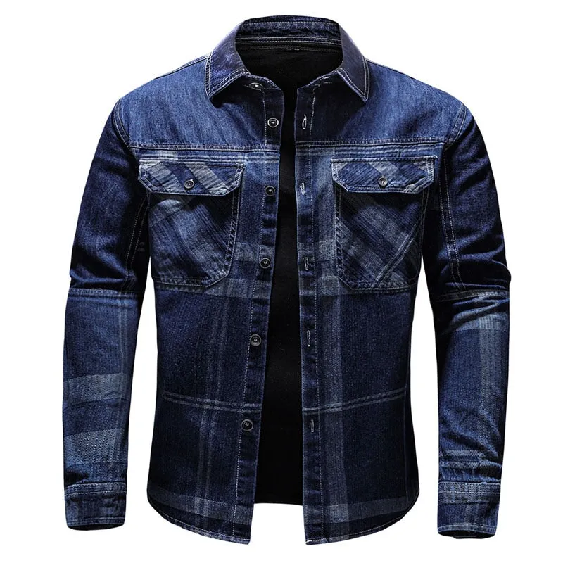 West Louis Denim Cowboy Plaid Jeans Outwear Shirt