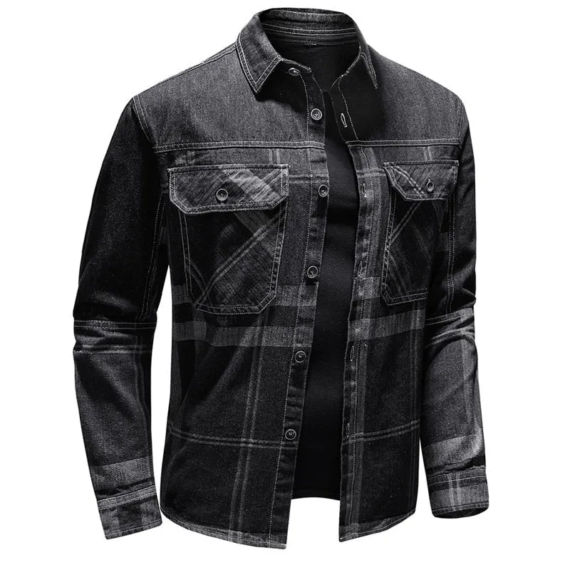 West Louis Denim Cowboy Plaid Jeans Outwear Shirt