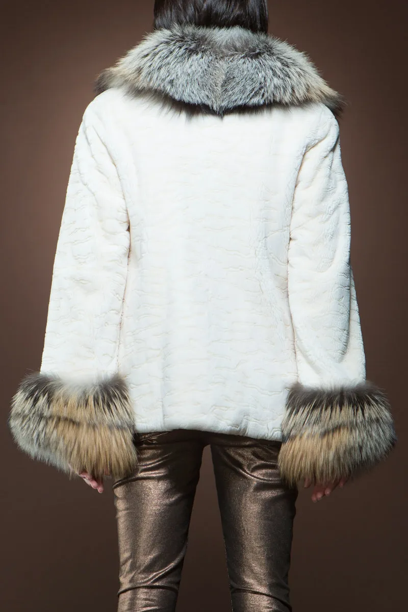White Sheared Beaver and Fox Fur Jacket