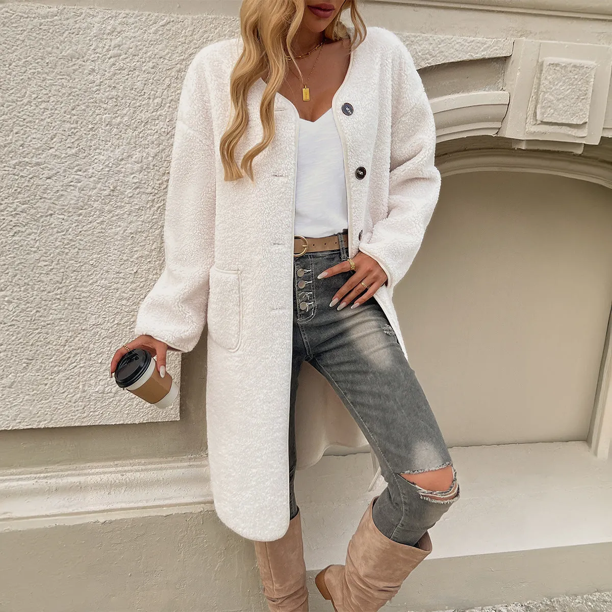 Winter Casual Cardigan Button Pocket Trench Coats Wholesale Womens Clothing N3824082600040