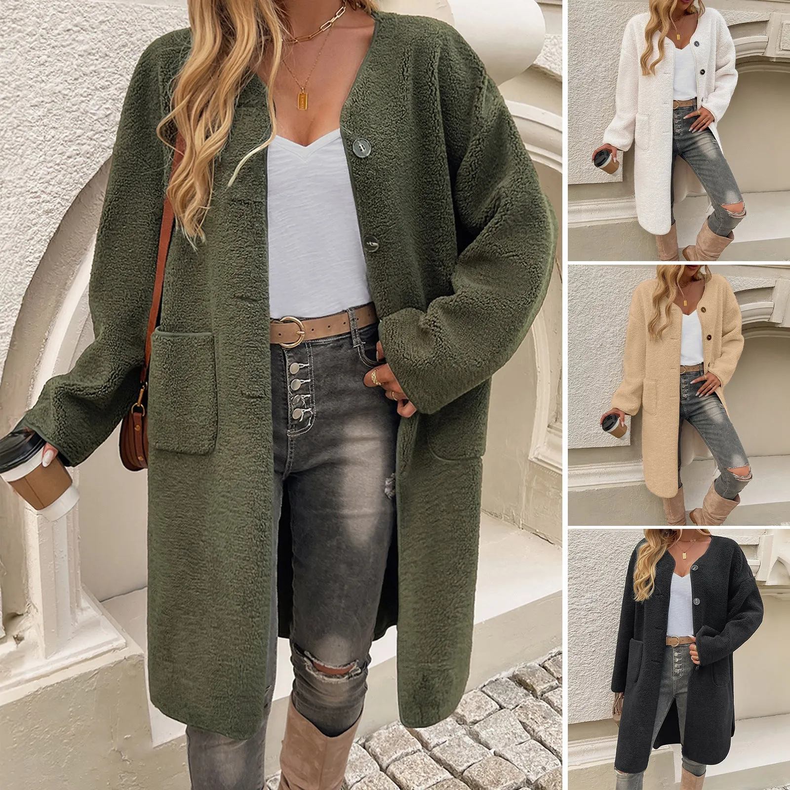 Winter Casual Cardigan Button Pocket Trench Coats Wholesale Womens Clothing N3824082600040