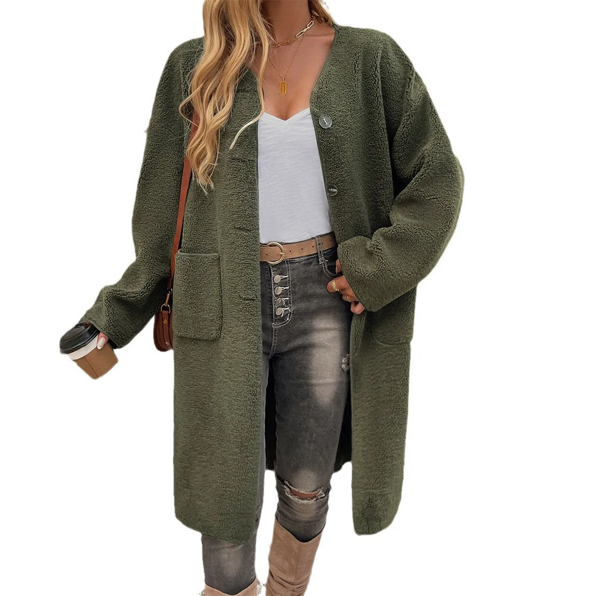 Winter Casual Cardigan Button Pocket Trench Coats Wholesale Womens Clothing N3824082600040