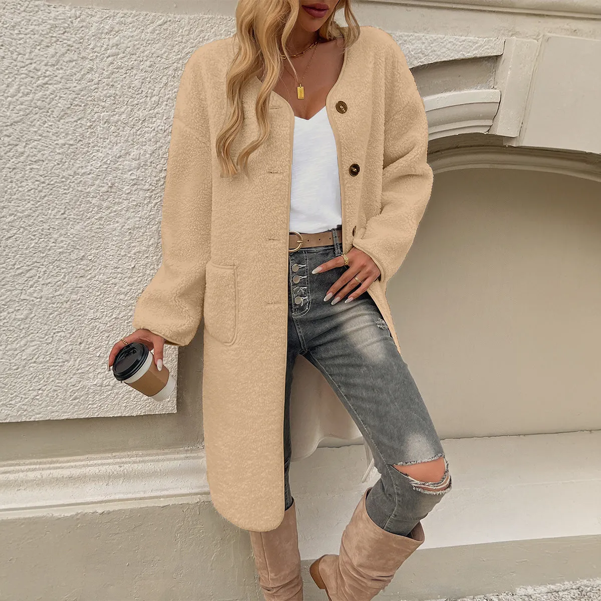 Winter Casual Cardigan Button Pocket Trench Coats Wholesale Womens Clothing N3824082600040