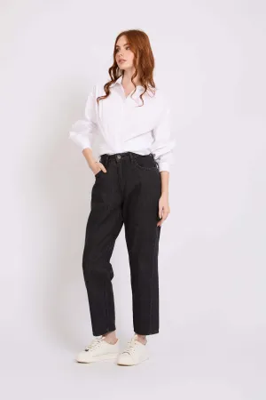 Women Relaxed Fit High Waist Denim Pant Charcoal