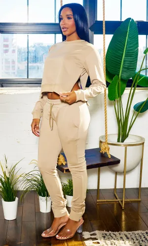 Zip Detail Tracksuit Set - Tan